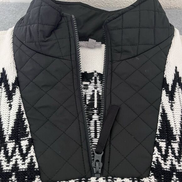 T By Talbots Women Sweater Large Black White Quilted Neck Fair Isle Thermolite - Picture 3 of 12